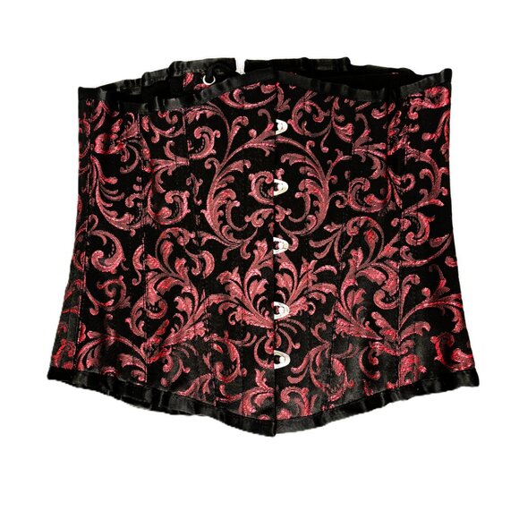 * Red Black brocade Underbust Corset Waist Cincher EUC Size 24 main image 15